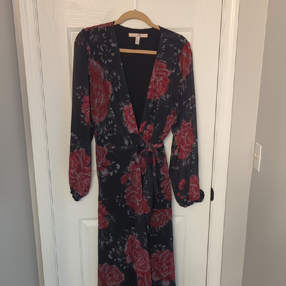 Hutch Black and Red Floral High Low Dress
